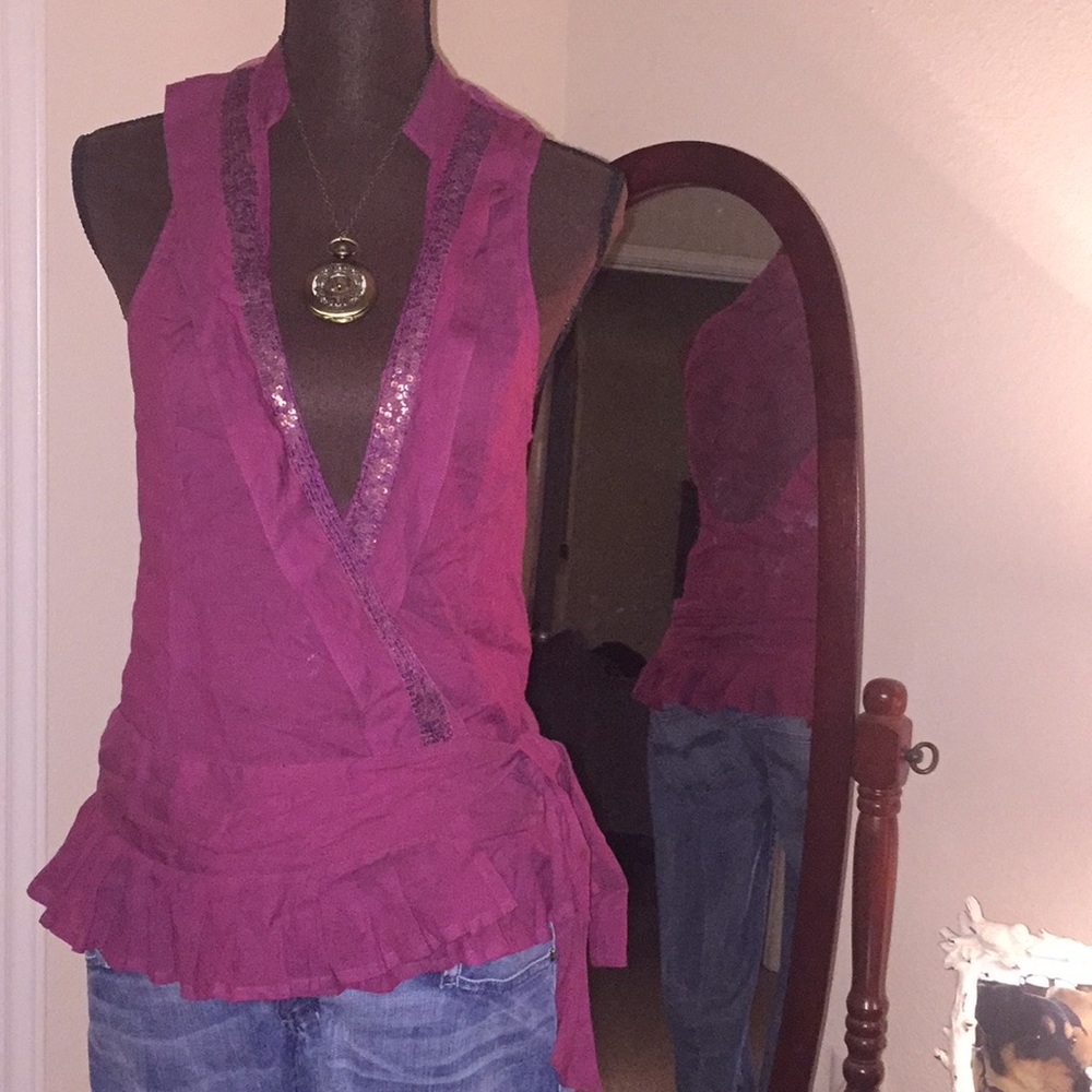 Free People Sequined & Mesh Back Drop Waist Blouse